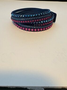 Swarovski Navy Wrap Bracelet with Pink and Blue Crystals